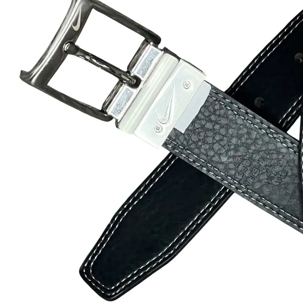 Nike‎ Golf Belt Mens XL Black Gray Double Row Stitch Reversible Swoosh Athletic